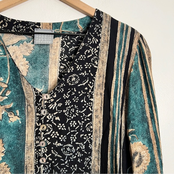 Rabbit Rabbit Rabbit Designs Long Sleeve Button Up Floral Flowy Vintage Blouse - Picture 3 of 8